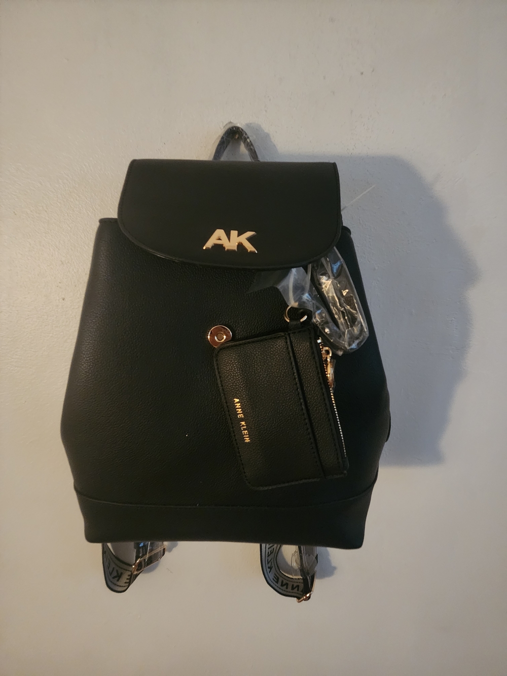 Anne Klein Black Leather Backpack with Coin Pouch